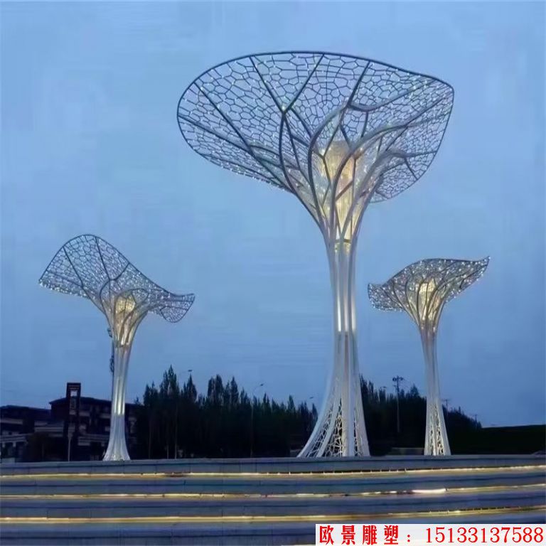 不锈钢大型树雕塑，灯光树雕塑